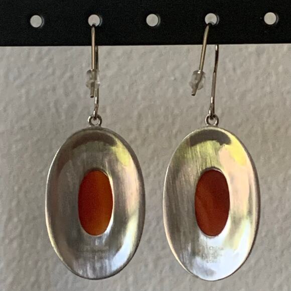 Vintage Style Silver Oval with Burnt Orange Center Stone Fishhook Style New - Picture 2 of 5